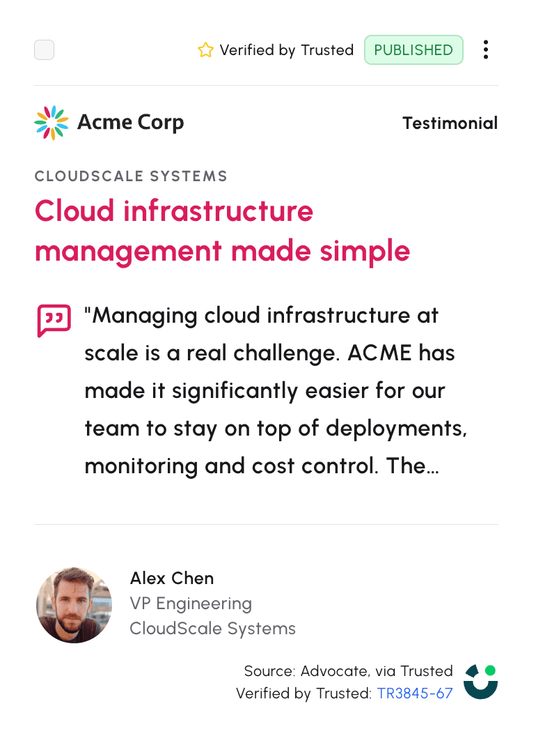 Verified customer testimonial
